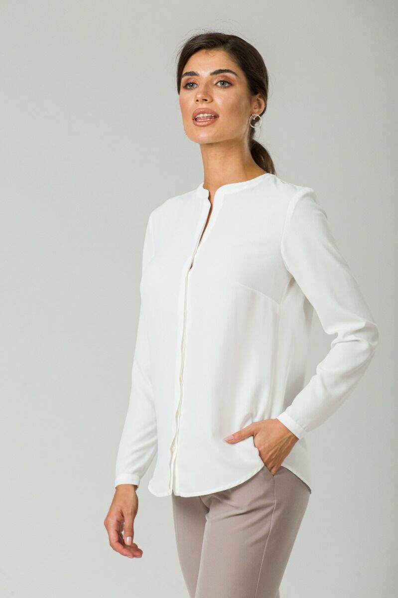 Bluza albă cu guler tunică  CMD249