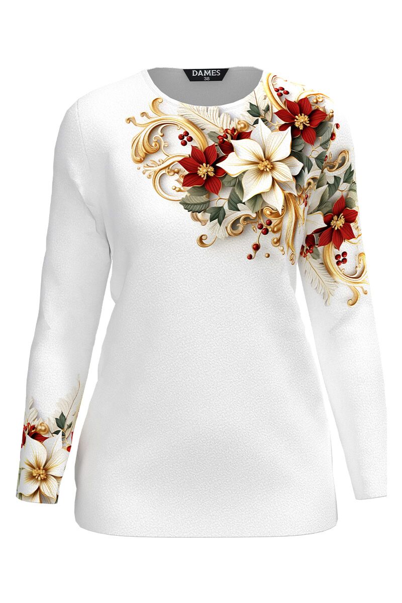 Bluza alba din catifea cu imprimeu floral  CMD4915