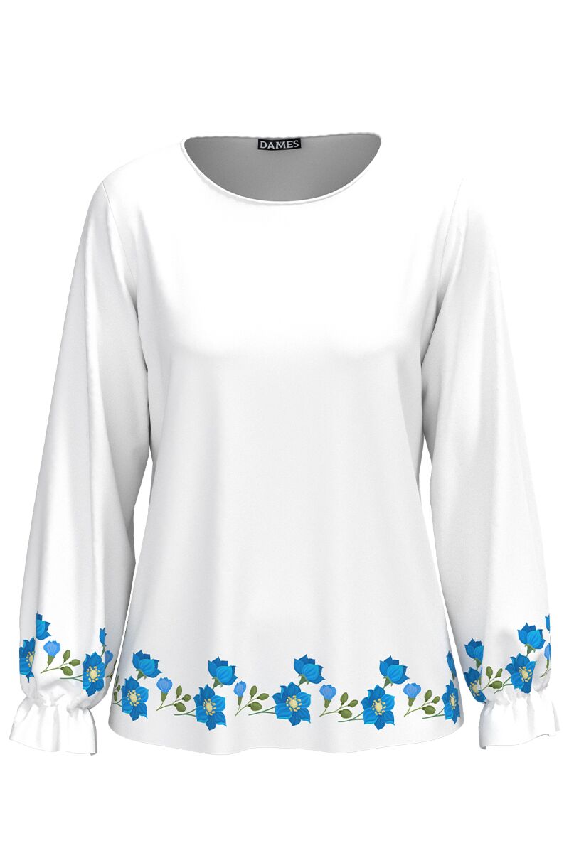 Bluza alba imprimata cu model floral Albastrele  CMD2878