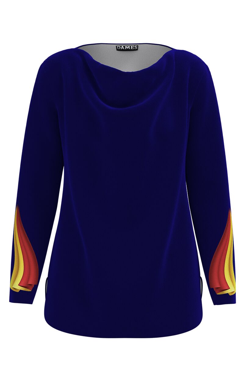 Bluza albastra din catifea cu imprimeu Tricolor CMD3630