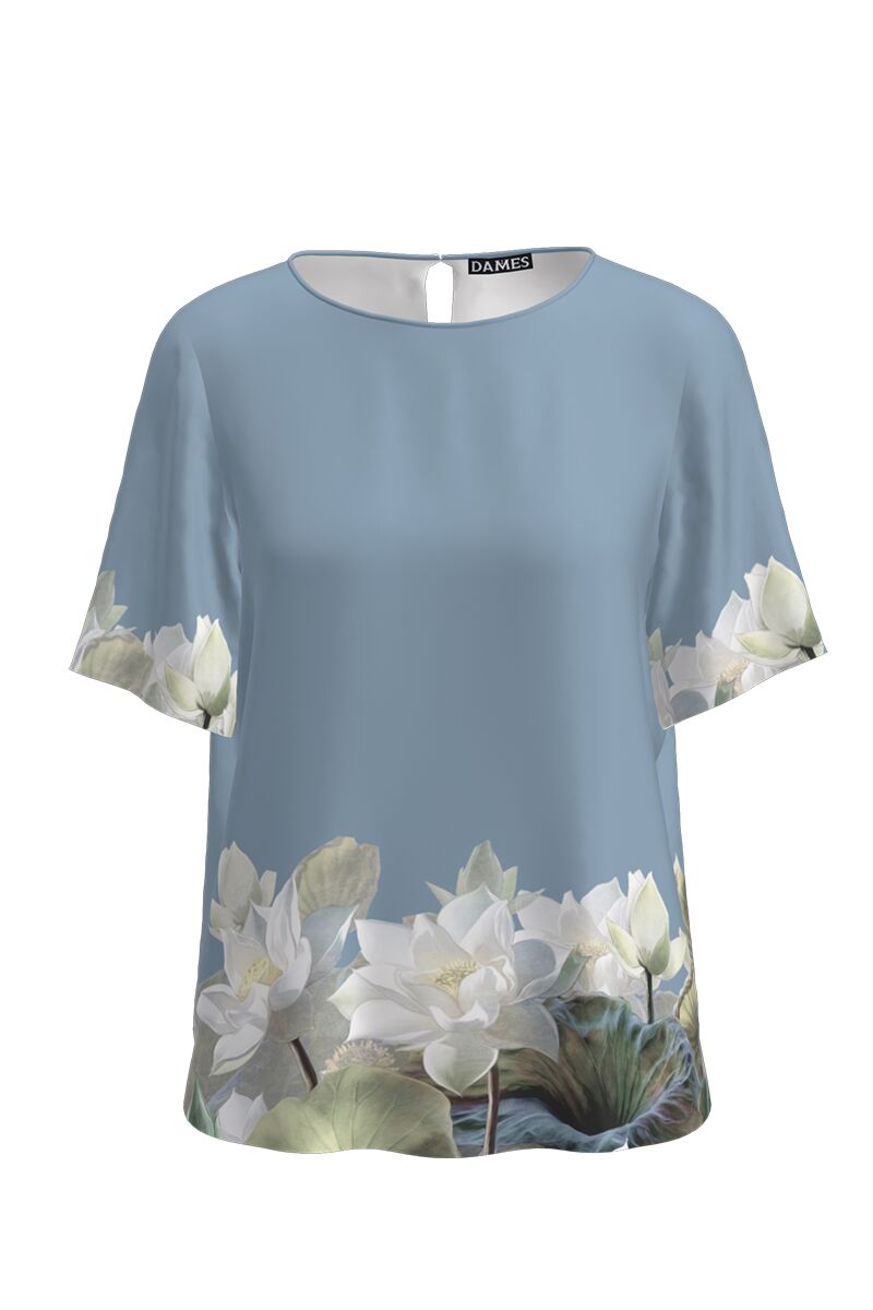 Bluza bleu de vara cu maneca scurta imprimata cu model floral CMD2277