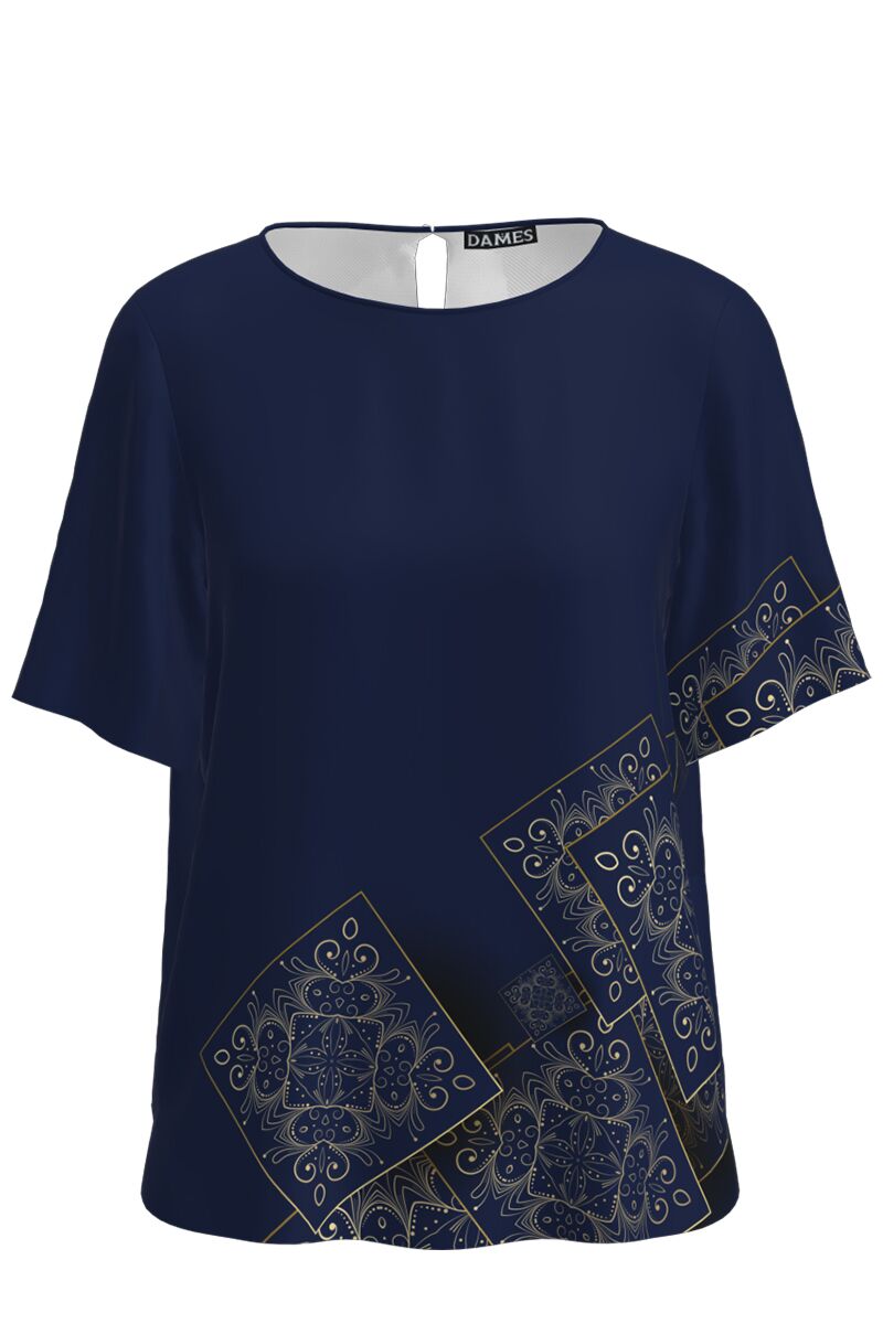 Bluza bleumarin cu maneca scurta imprimata floral  CMD4550
