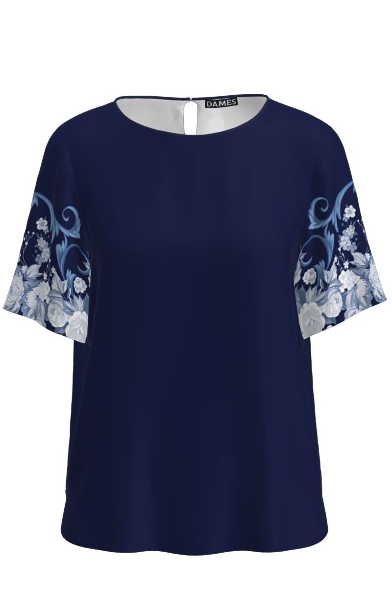 Bluza DAMES bleumarin cu maneca scurta imprimata floral 