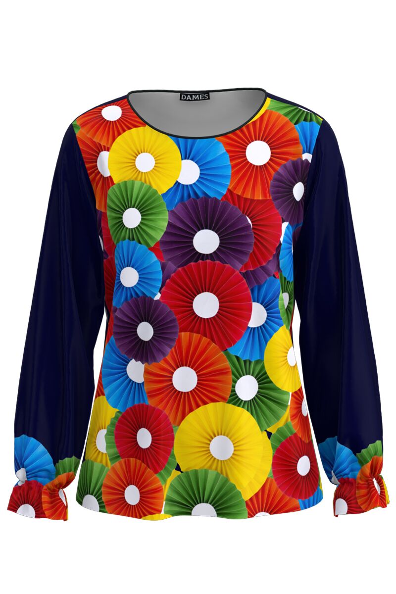 Bluza DAMES bleumarin imprimata cu model floral multicolor.