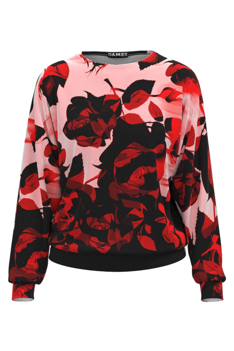 Bluza cu imprimeu trandafiri tip hanorac din catifea CMD5059