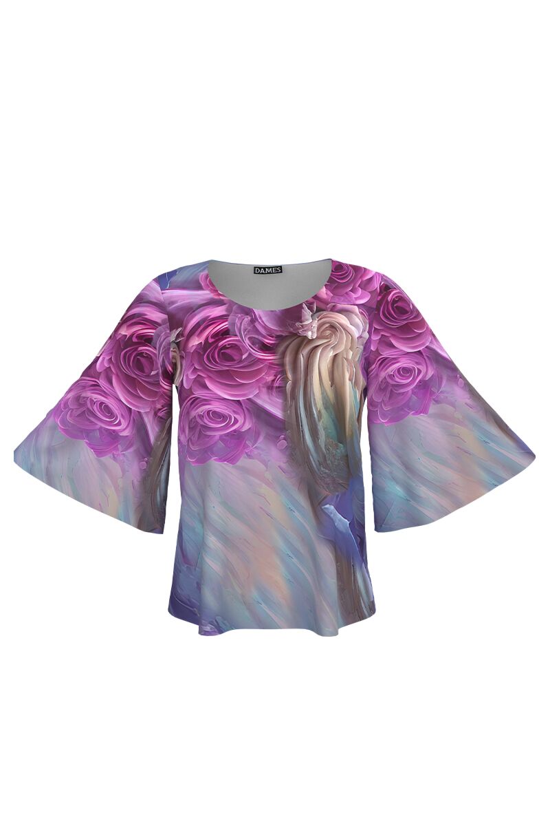Bluza cu maneci tip fluture imprimata cu model floral multicolor  CMD4750