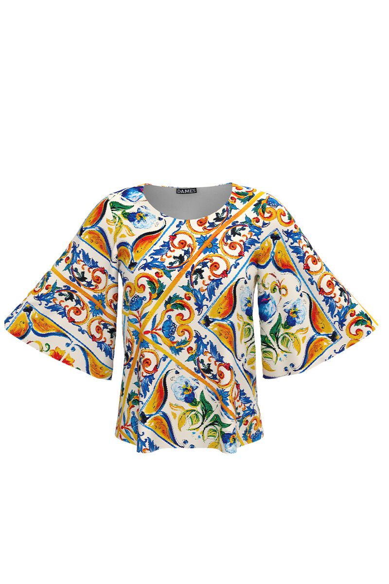 Bluza cu maneci tip fluture imprimata cu model multicolor  CMD4428