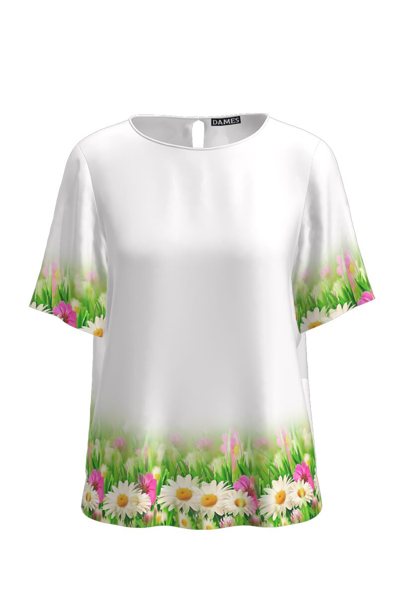 bluza DAMES alba de vara cu maneca scurta si imprimeu floral