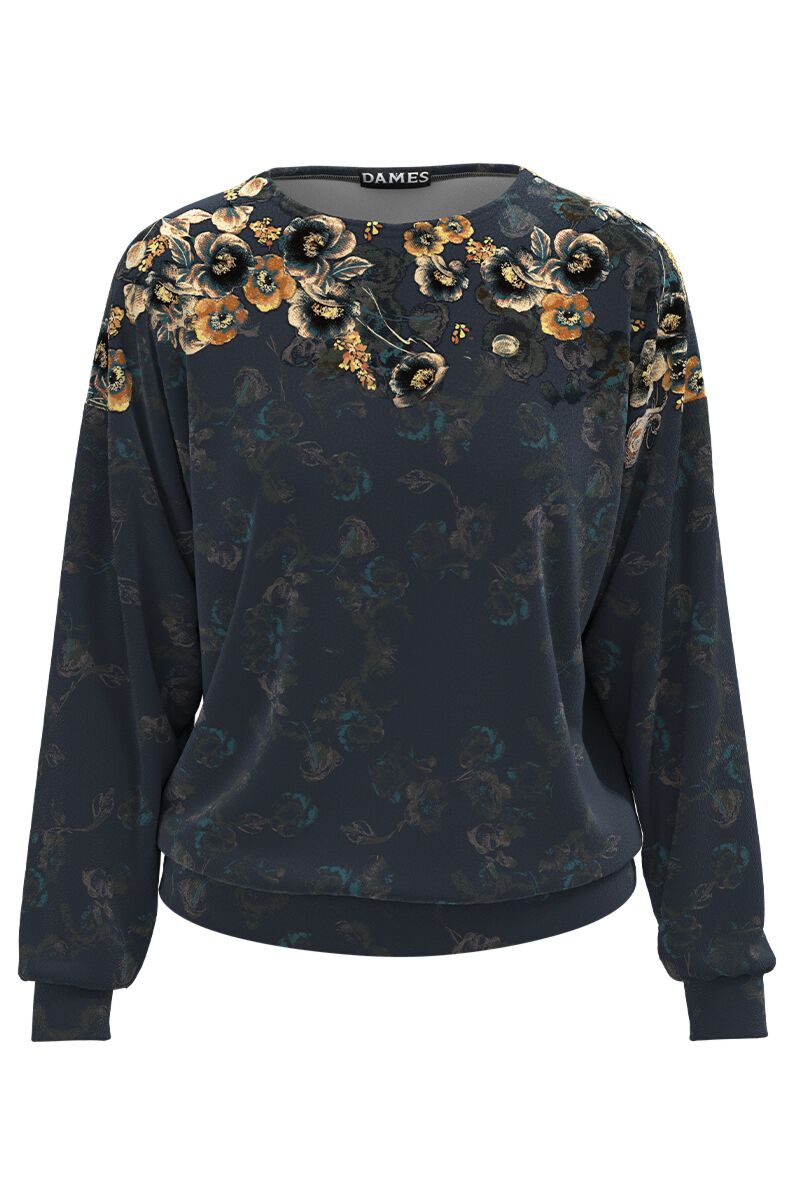 Bluza antracit tip hanorac din catifea cu imprimeu floral CMD1703