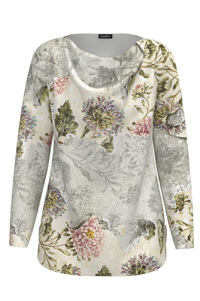 Bluza DAMES din catifea in nuante de gri imprimat cu model floral.