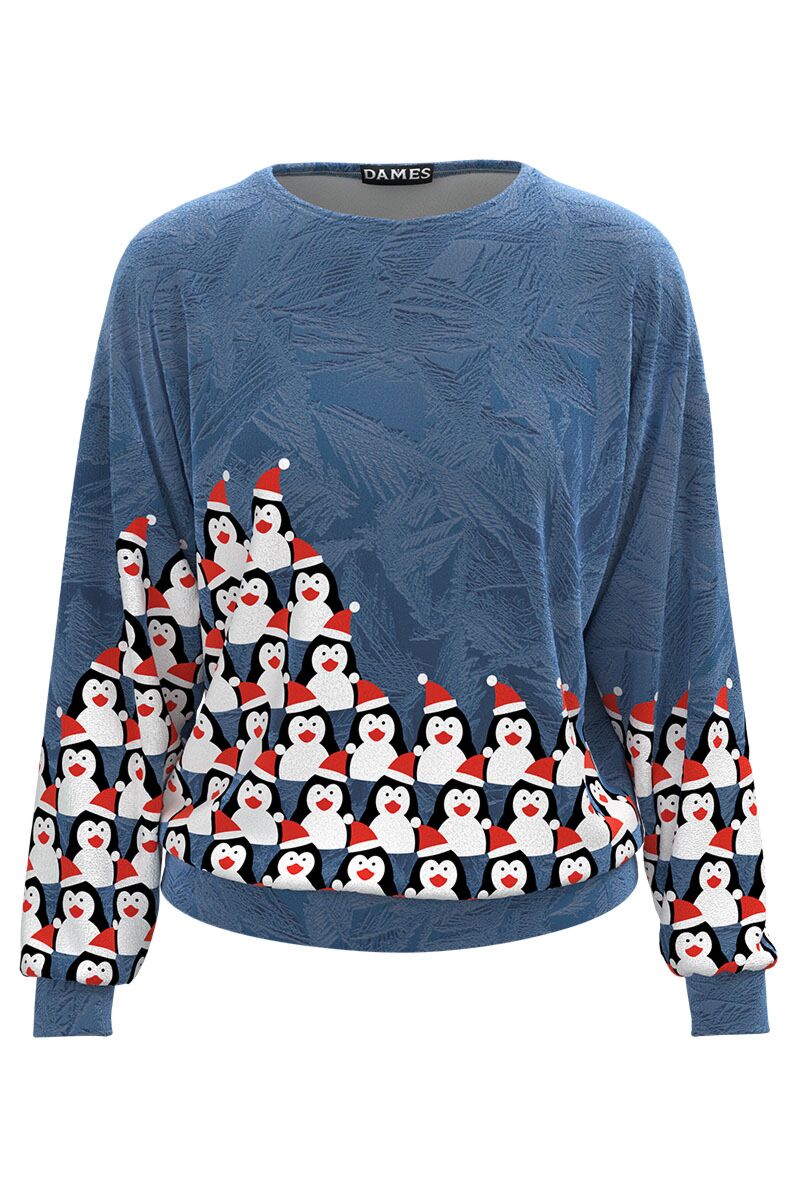Bluza DAMES gri tip hanorac din catifea cu imprimeu Pinguini 