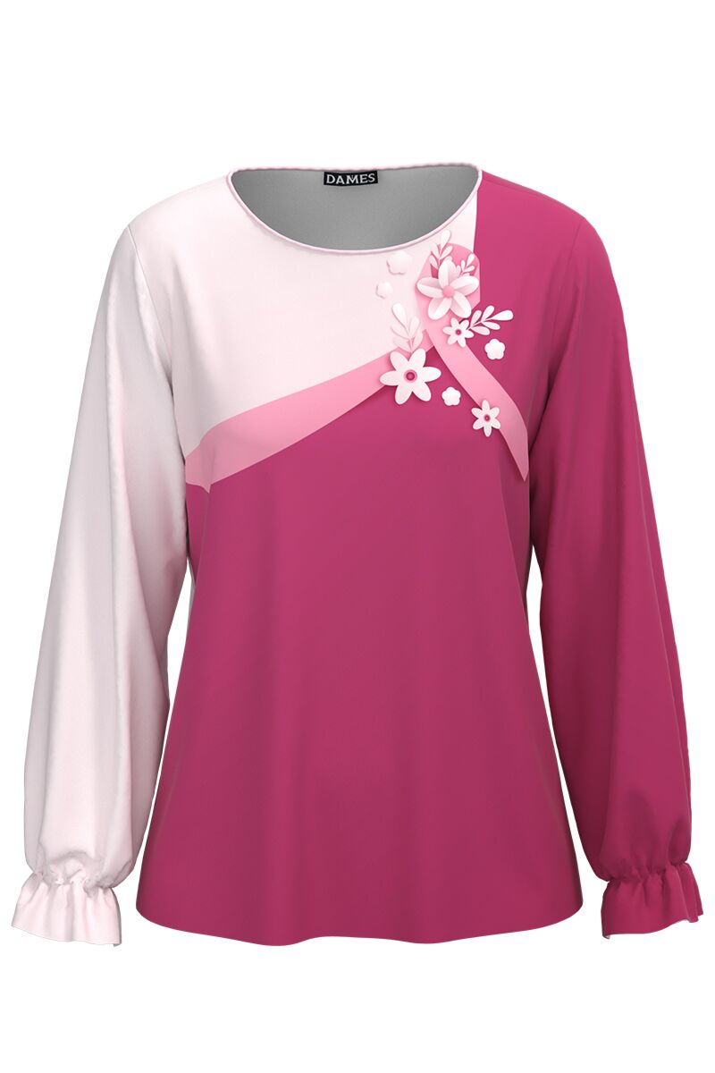 Bluza in nuante de roz cu maneca lunga imprimata Simbol  CMD1805