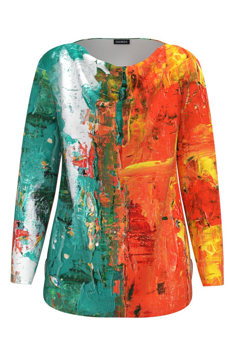 Bluza DAMES din catifea cu imprimeu abstract multicolor