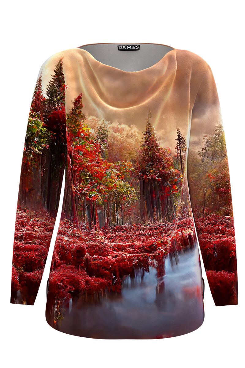 Bluza DAMES din catifea cu imprimeu Autumn  