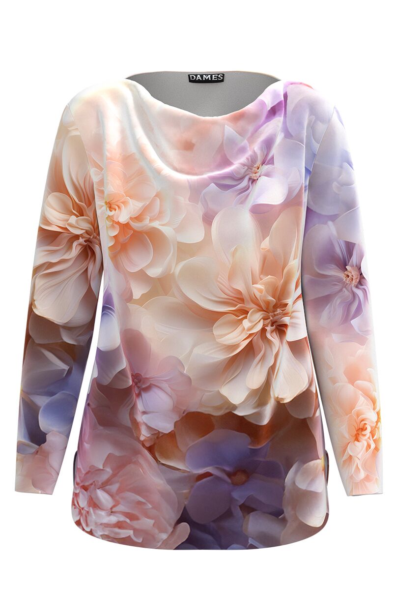 Bluza DAMES din catifea cu imprimeu floral Peach Fuzz  