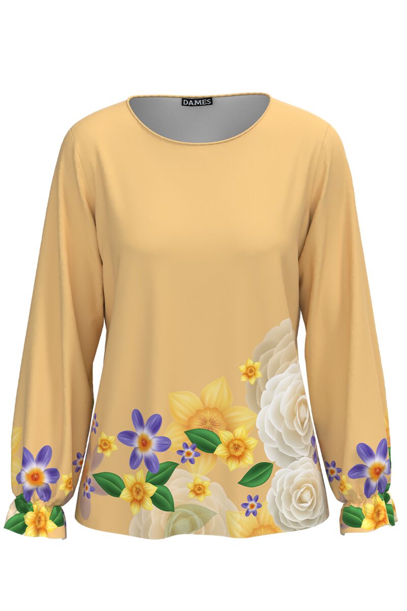Bluza galbena imprimata cu model floral  CMD2480