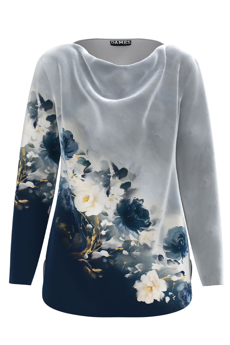 Bluza gri din catifea cu imprimeu floral CMD4193