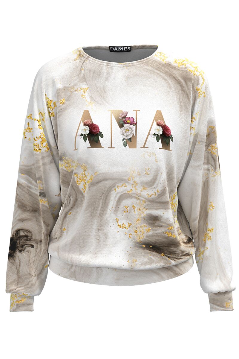 Bluza in nuante de maro tip hanorac din catifea cu imprimeu personalizat Ana CMD2102