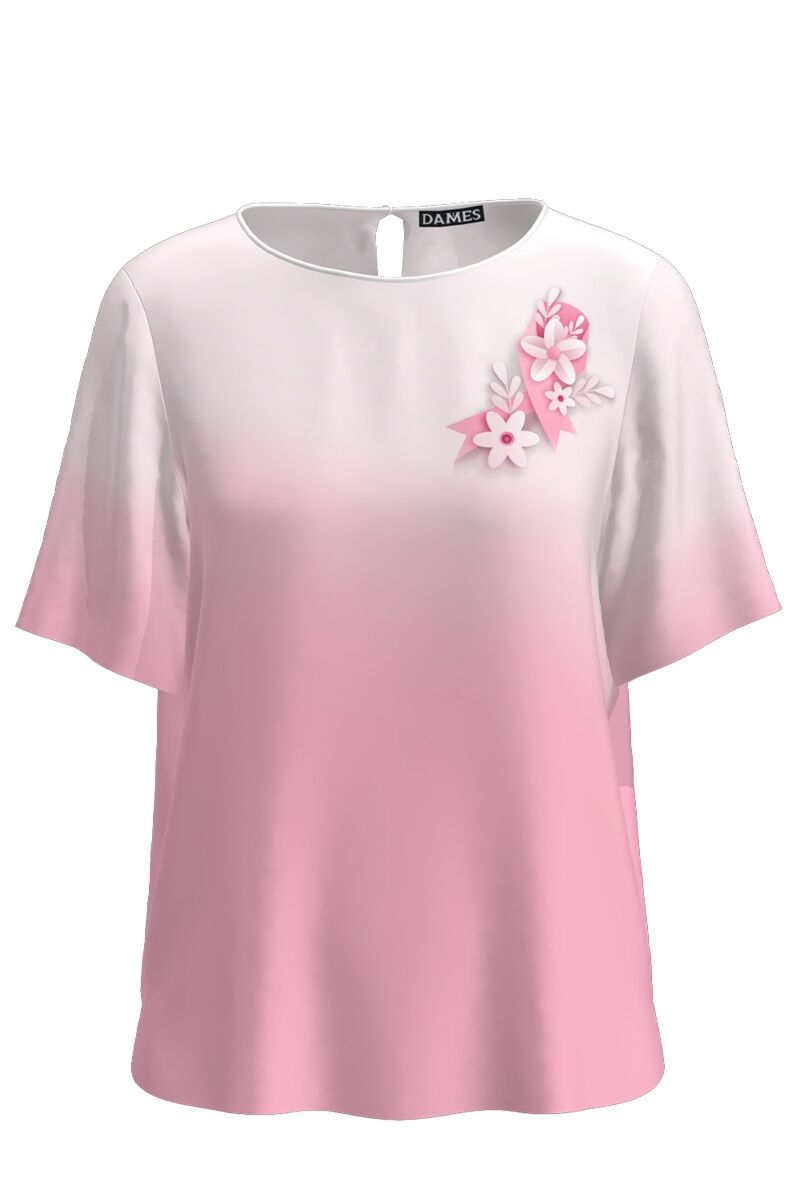 Bluza in nuante de roz cu maneca scurta imprimata Simbol CMD4057