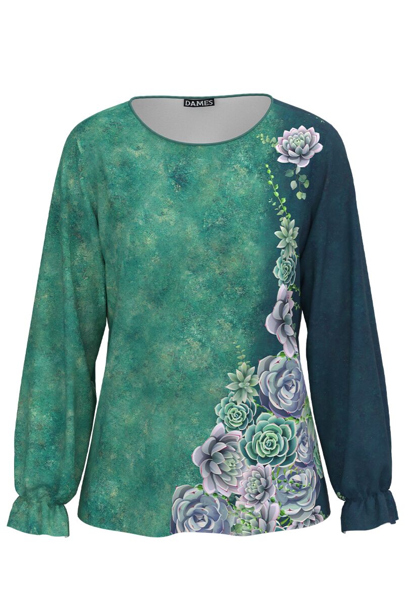 Bluza DAMES in nuante de verde imprimata cu model floral  