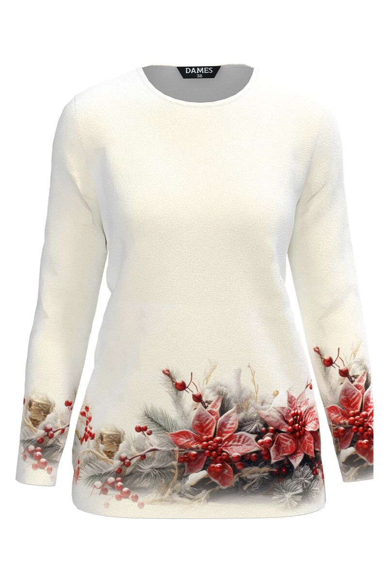 Bluza ivory din catifea cu imprimeu floral  CMD4916