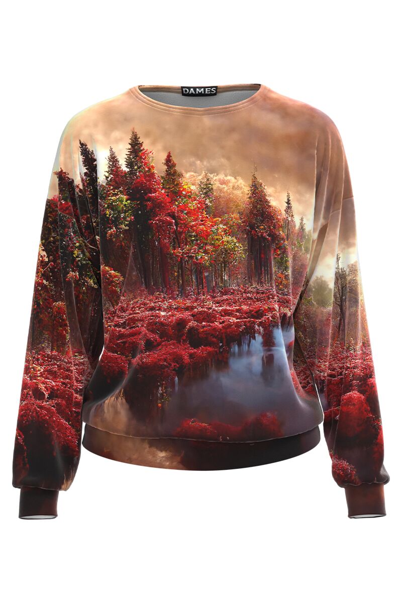 Bluza DAMES multicolora tip hanorac din catifea cu imprimeu Autumn 
