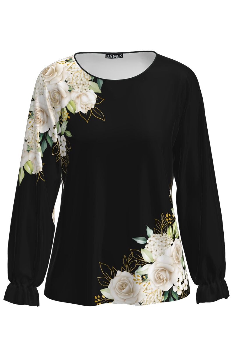 Bluza DAMES neagra imprimata cu model trandafiri  