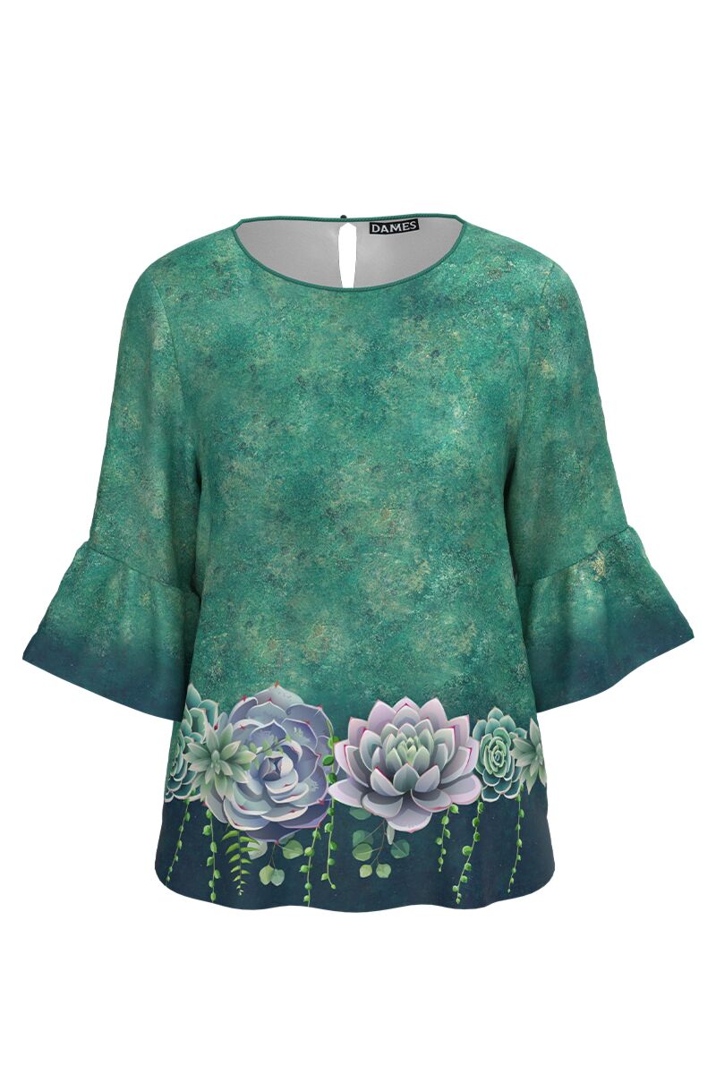 Bluza DAMES verde imprimata cu model floral 