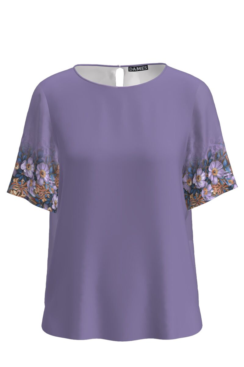 Bluza violet cu maneca scurta imprimata cu model floral  CMD4014