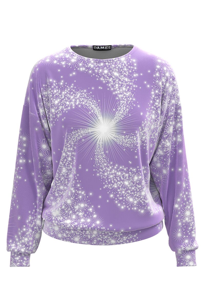 Bluza violet tip hanorac din catifea cu imprimeu Sparkling CMD4990