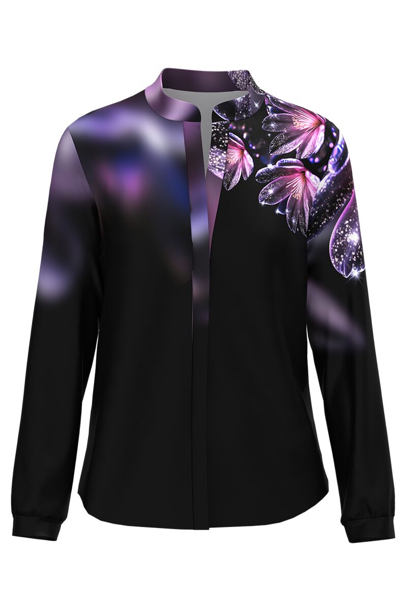 Camasa de dama neagra cu guler tunica imprimata floral CMD4869