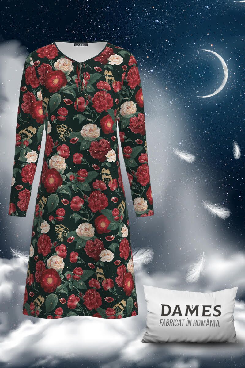 Camasa de noapte imprimata floral trandafiri rosii  CMD1919