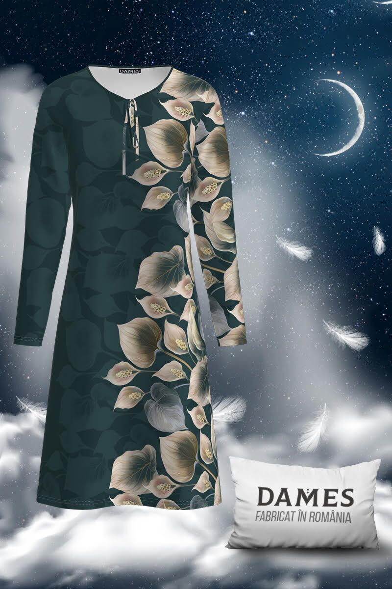 Camasa de noapte verde cu imprimeu floral CMD1921