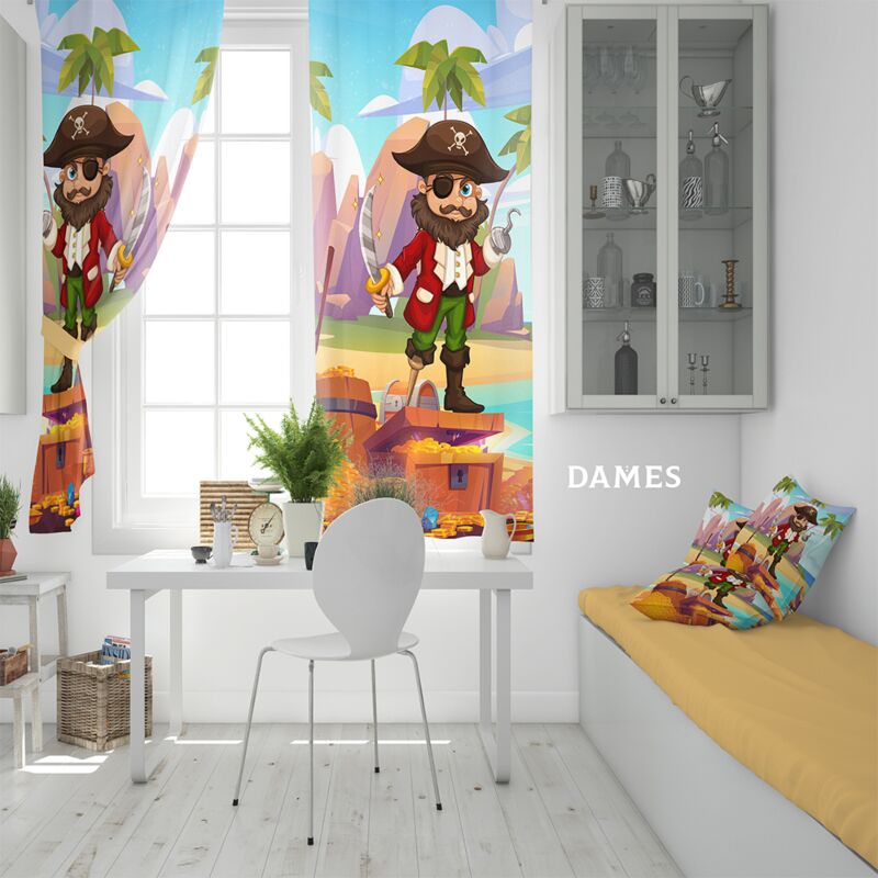 Draperie DAMES camera copii multicolora din satin imprimata cu model Pirati