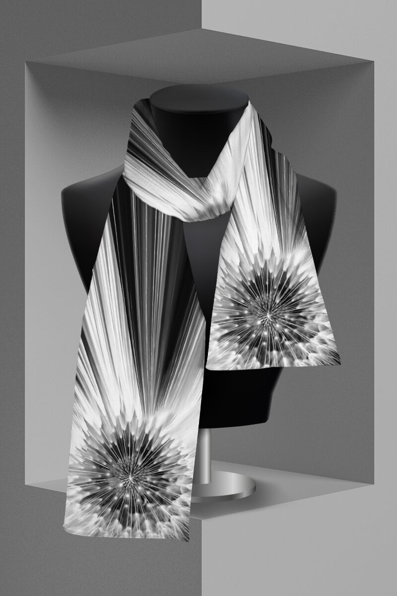 Esarfa DAMES  subtire alb negru imprimata cu model abstract