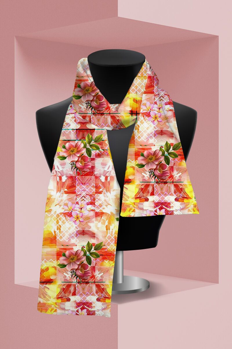 Esarfa subtire multicolora imprimata cu model Floral  CMD2243