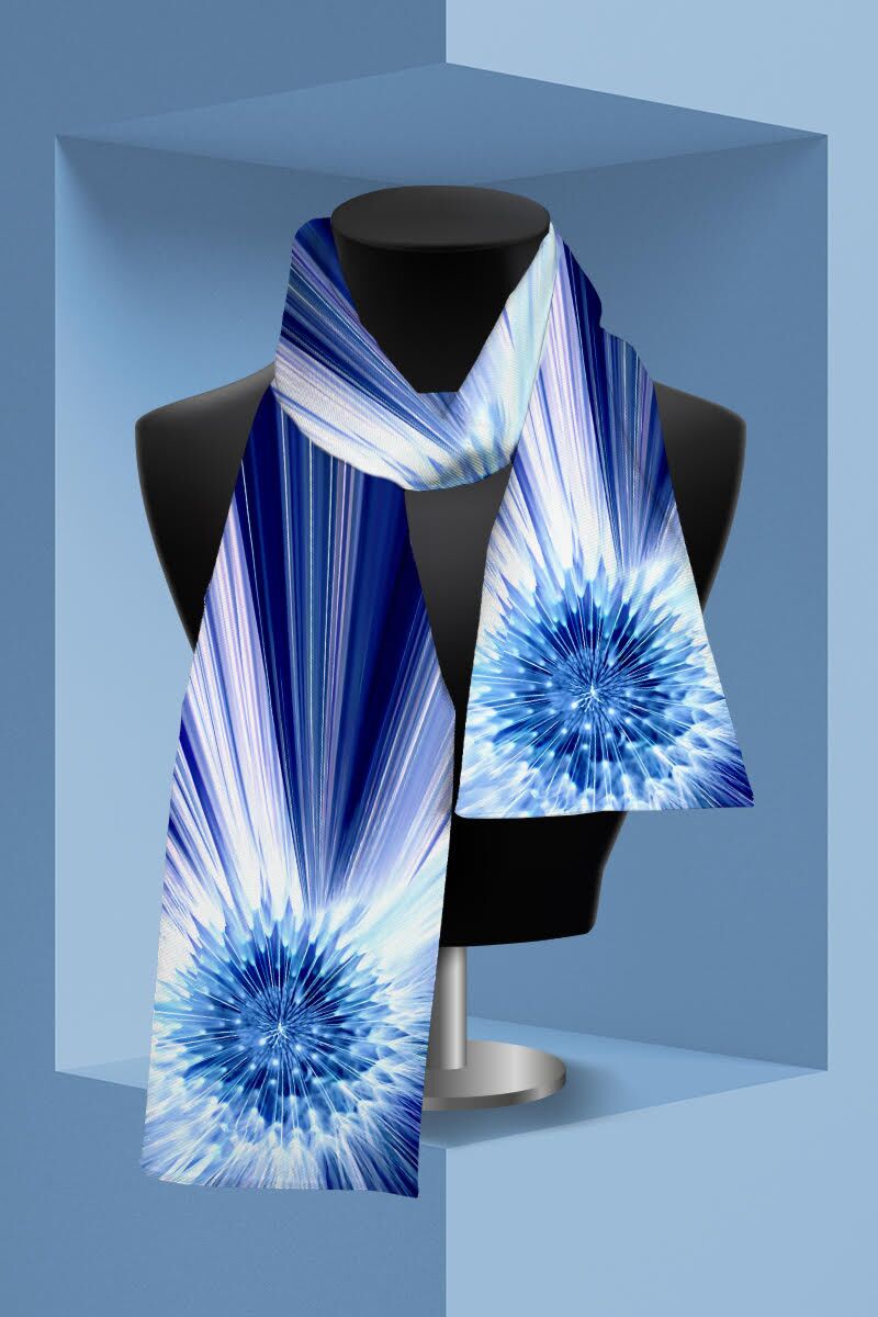 Esarfa DAMES subtire in nuante de albastru imprimata cu model Floral