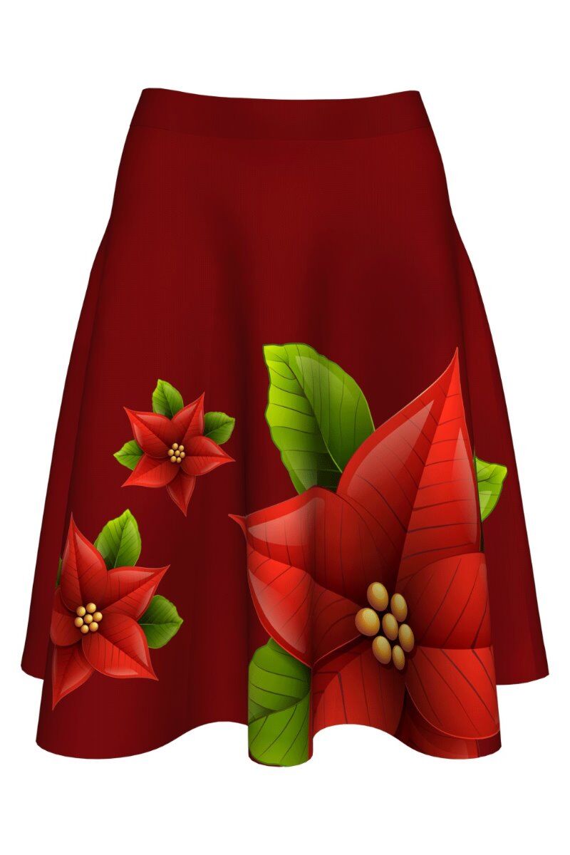 fusta roșie cloș Dames  imprimată cu steaua craciunului