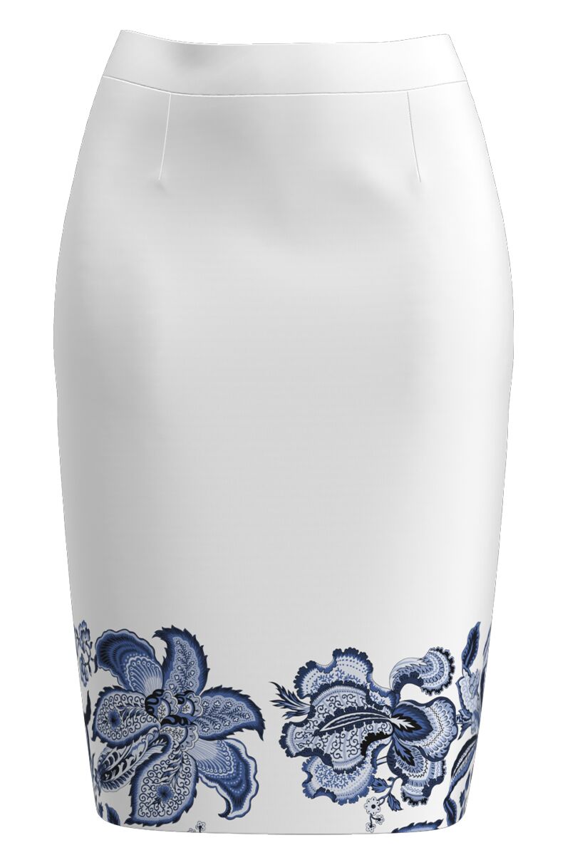 Fusta DAMES conica alba imprimata cu model floral albastru  