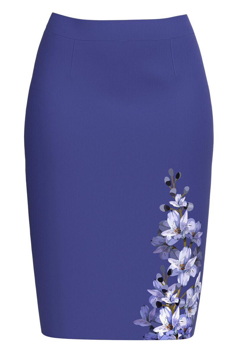 Fusta DAMES conica albastra imprimata cu model Floral