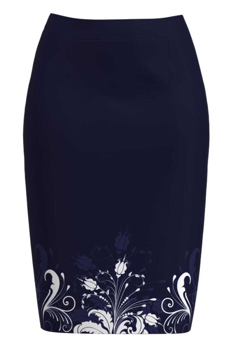 Fusta DAMES conica bleumarin imprimata cu model Floral 