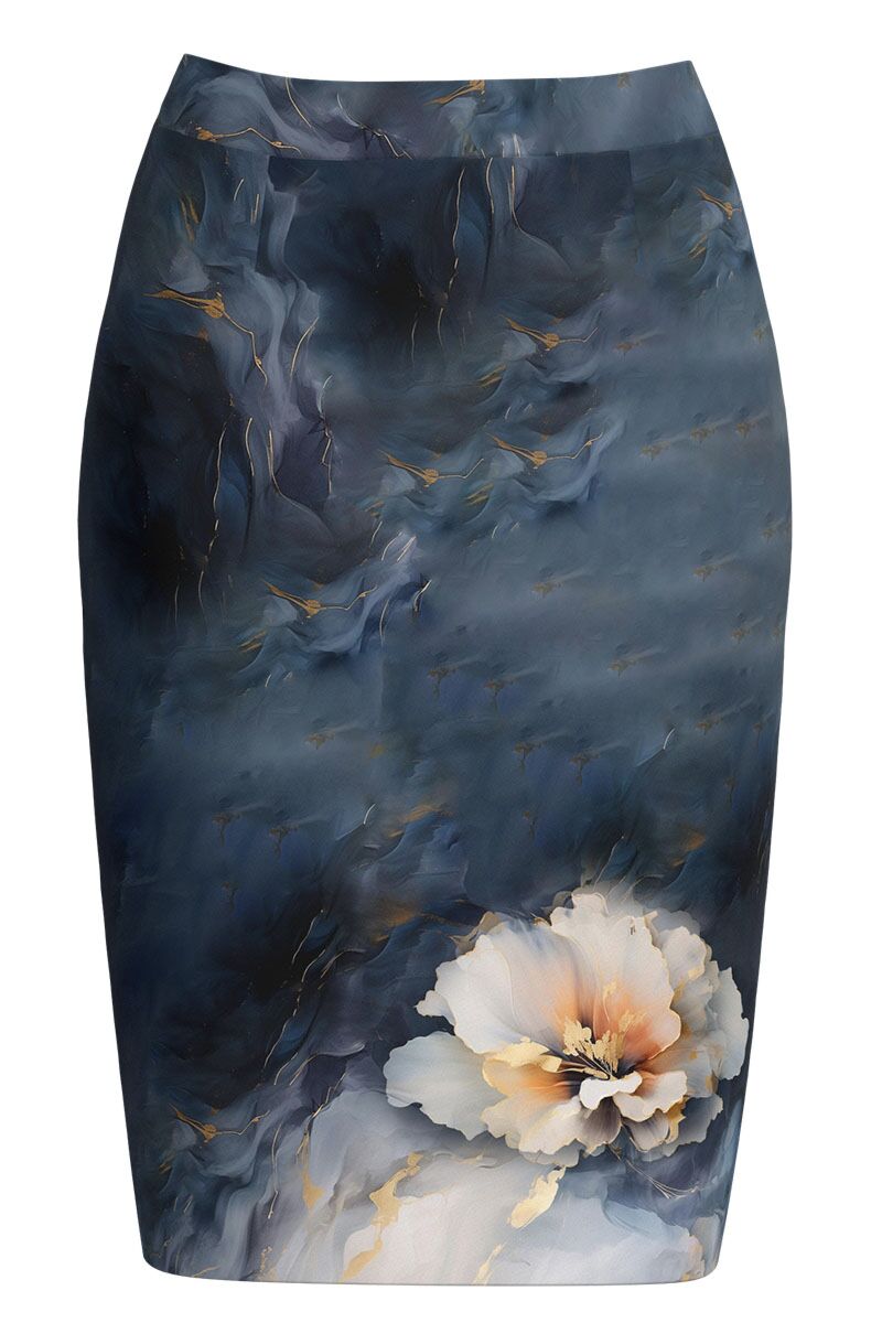 Fusta DAMES conica bleumarin in degrade cu model floral