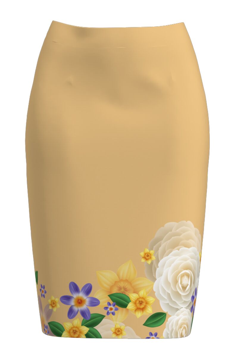 Fusta conica galbena imprimata cu model Floral 