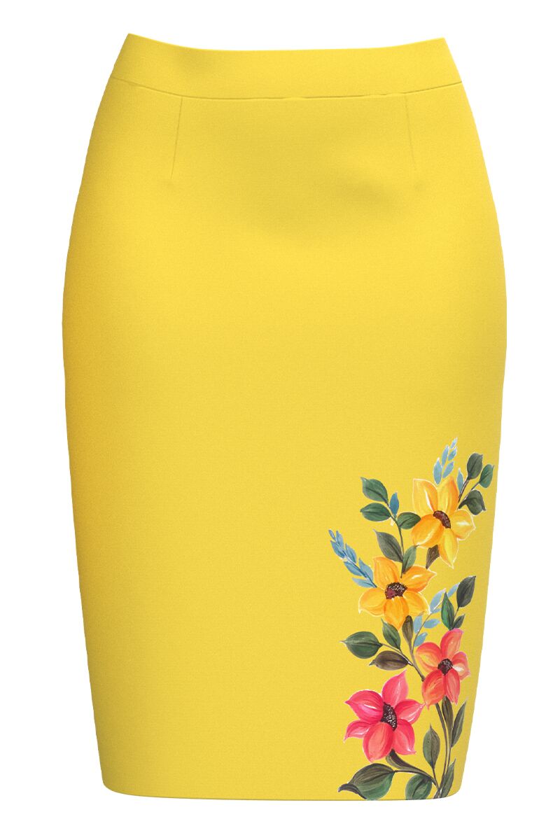 Fusta conica galbena imprimata cu model Floral CMD3033
