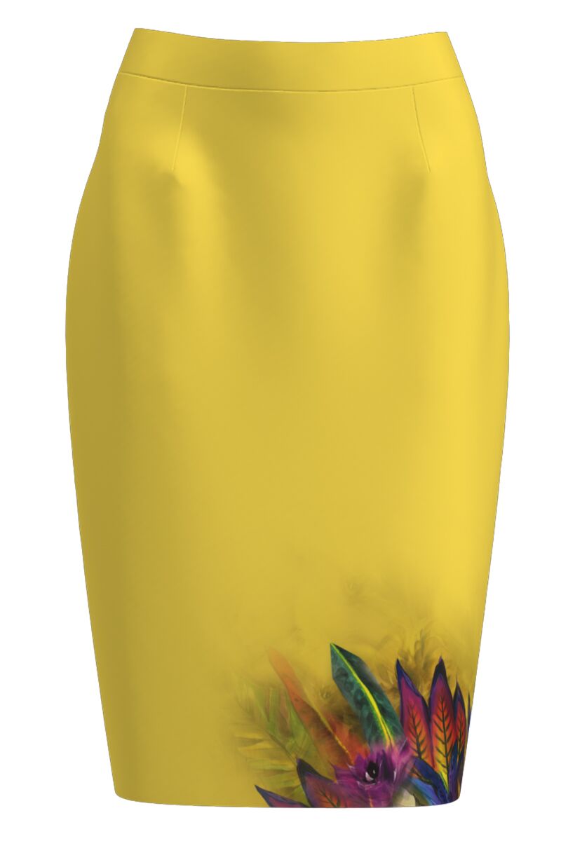 Fusta conica galbena imprimata cu model Multicolor  CMD2548
