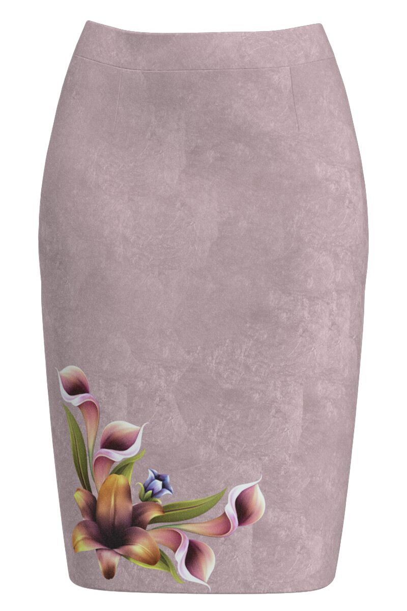 Fusta DAMES conica groasa lila imprimata cu model floral
