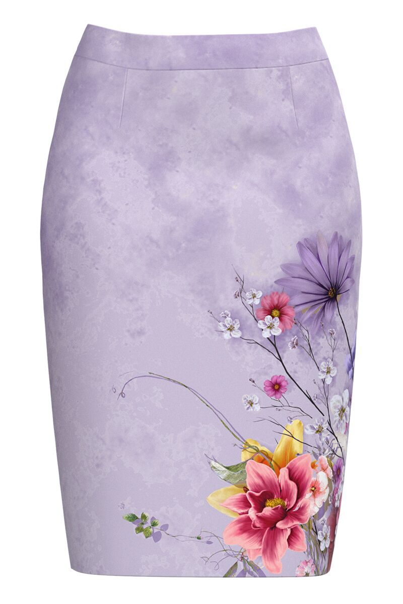 Fusta DAMES conica lila imprimata cu model floral