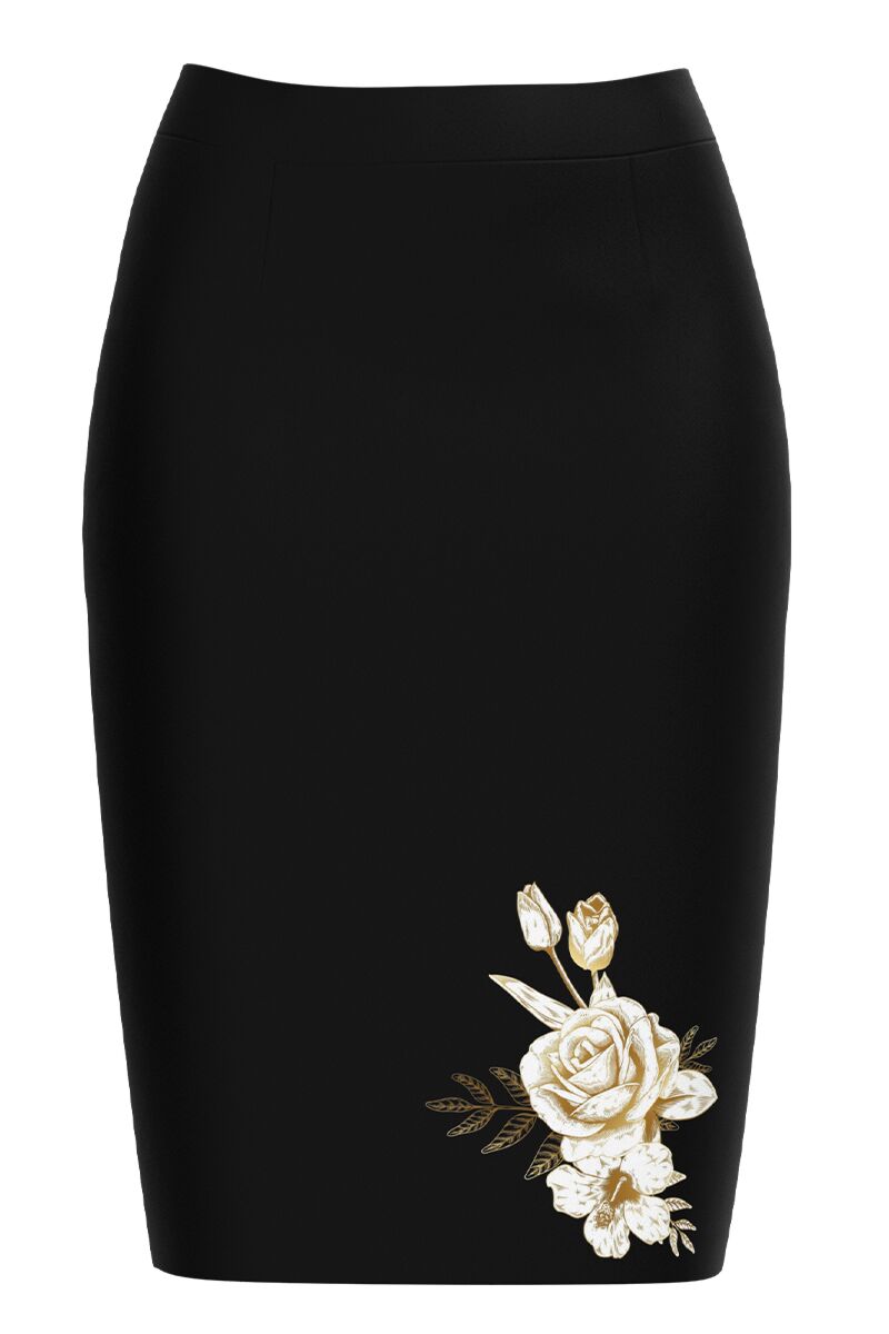 Fusta DAMES conica neagra imprimata cu model Floral 