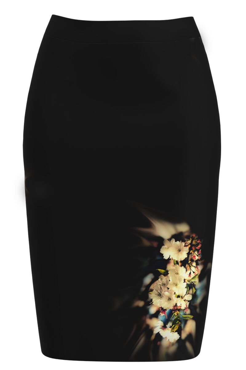 Fusta conica neagra imprimata flori de cires  CMD4790