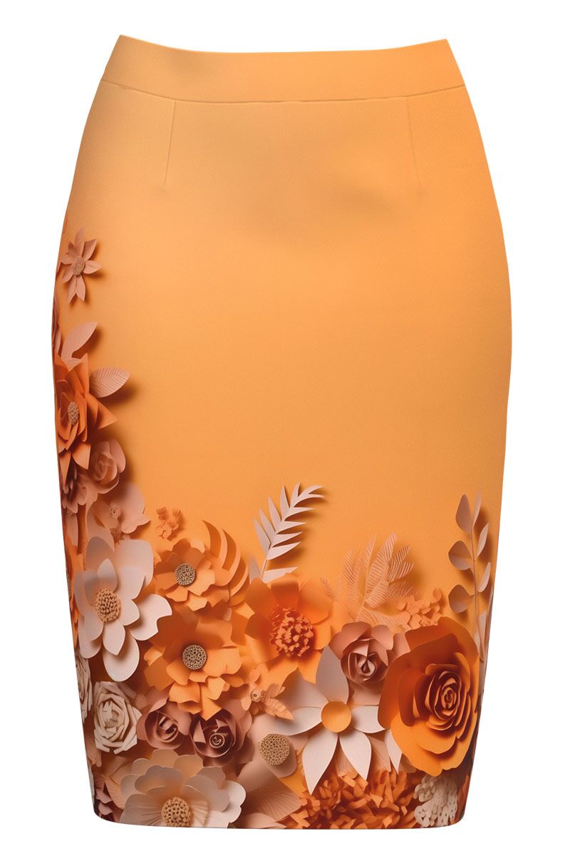 Fusta DAMES conica portocalie imprimata cu model floral 